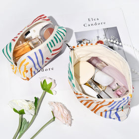 SOIDRAM Stripes Makeup Bag Set displayed with cosmetics