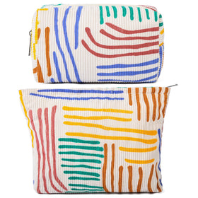 SOIDRAM Stripes Makeup Bag Set front view with colorful stripes