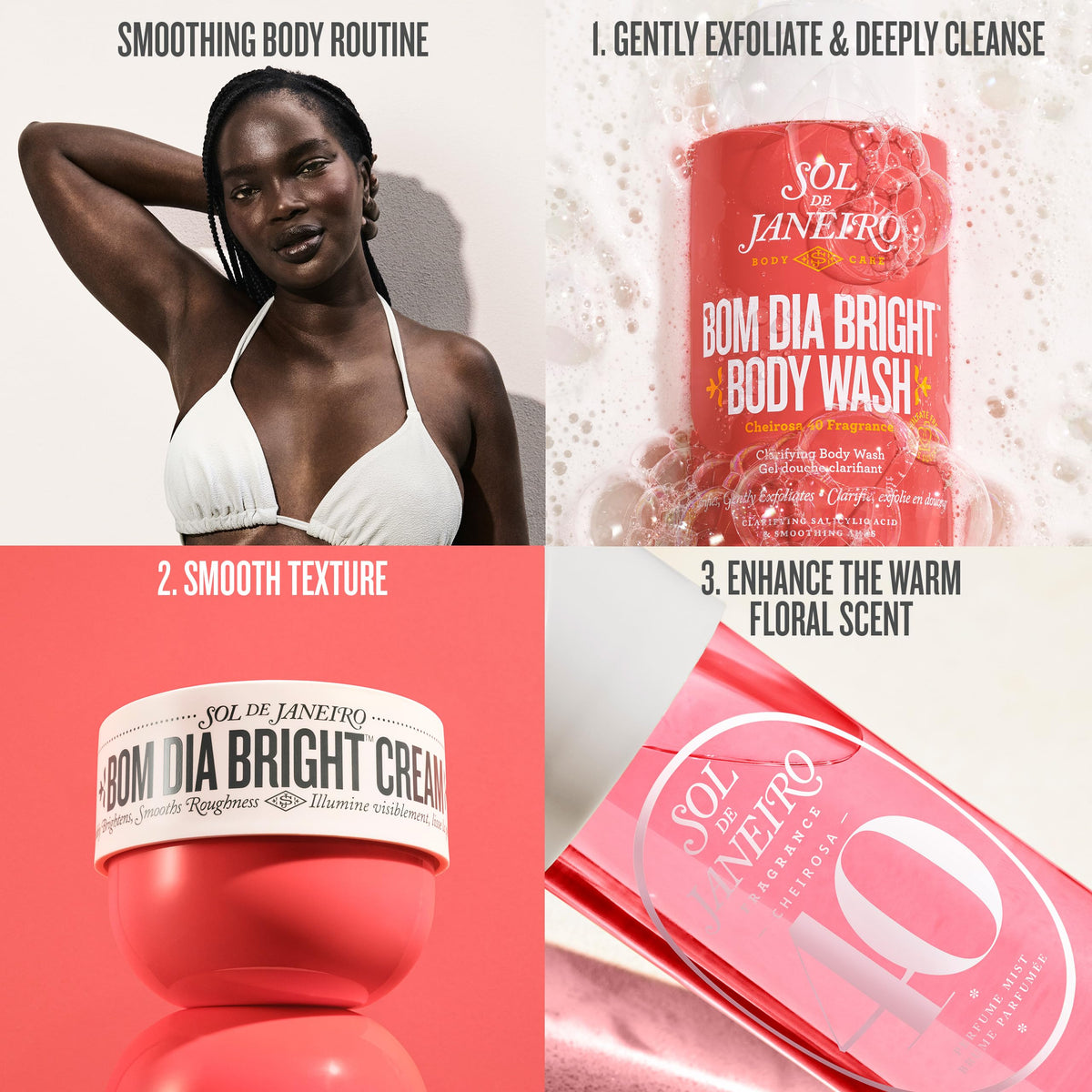 Sol de Janeiro Bom Dia AHA Cream Duo with ingredients displayed