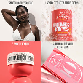 Sol de Janeiro Bom Dia AHA Cream Duo with ingredients displayed