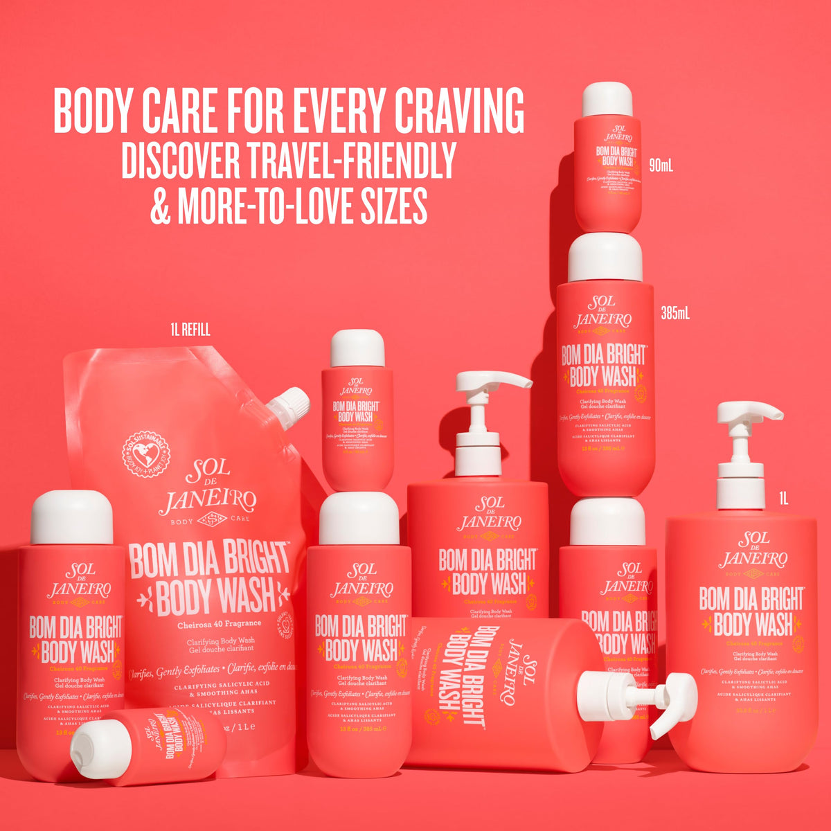 Sol de Janeiro Bom Dia Bright Body Wash alongside travel-friendly size