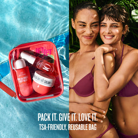 Sol de Janeiro Bom Dia Bright Jet Set products in a travel bag