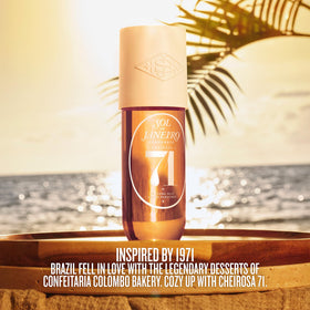 Sol de Janeiro Cheirosa '71 Hair & Body Fragrance Mist 240mL with tropical background