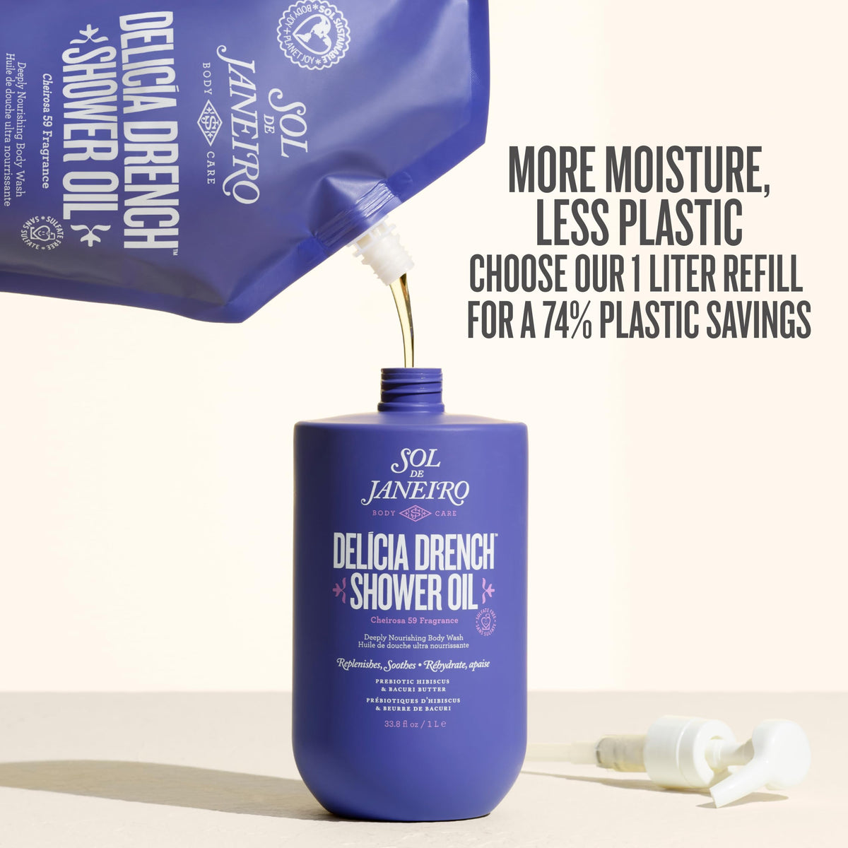 Sol de Janeiro Delícia Drench Shower Oil 1L pouch side view