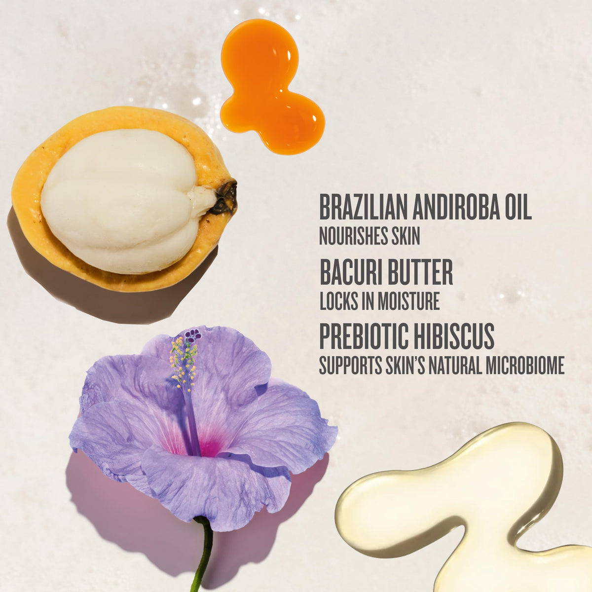 Sol de Janeiro Delícia Drench Shower Oil with ingredients display