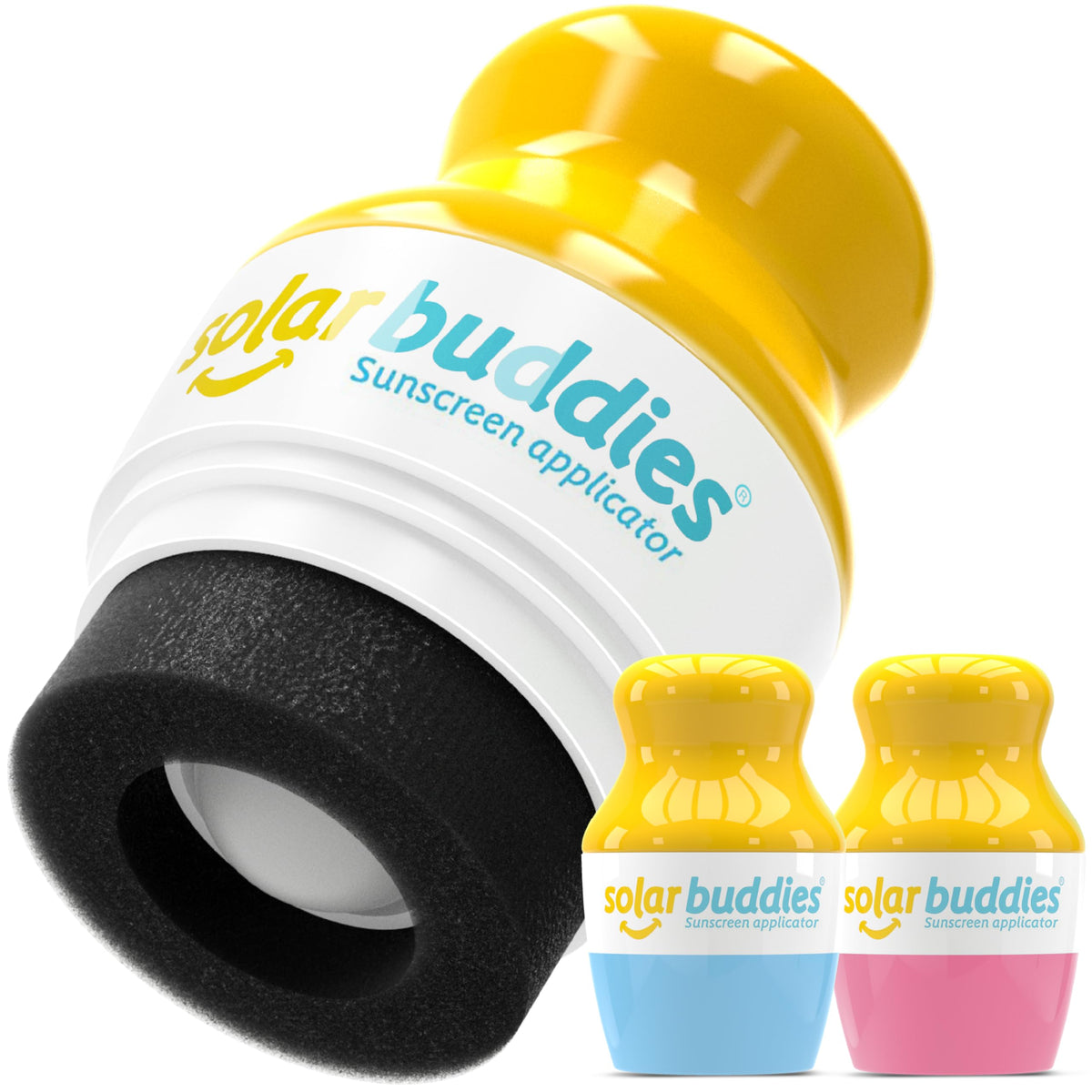 Solar Buddies Sunscreen Applicator blue and pink front view