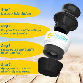 Solar Buddies Sunscreen Applicator held in hand for travel