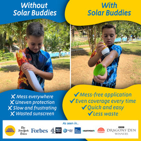 Solar Buddies Sunscreen Applicator in hand for scale