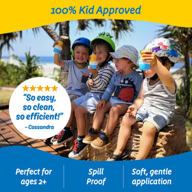 Solar Buddies Sunscreen Applicator on a travel bag