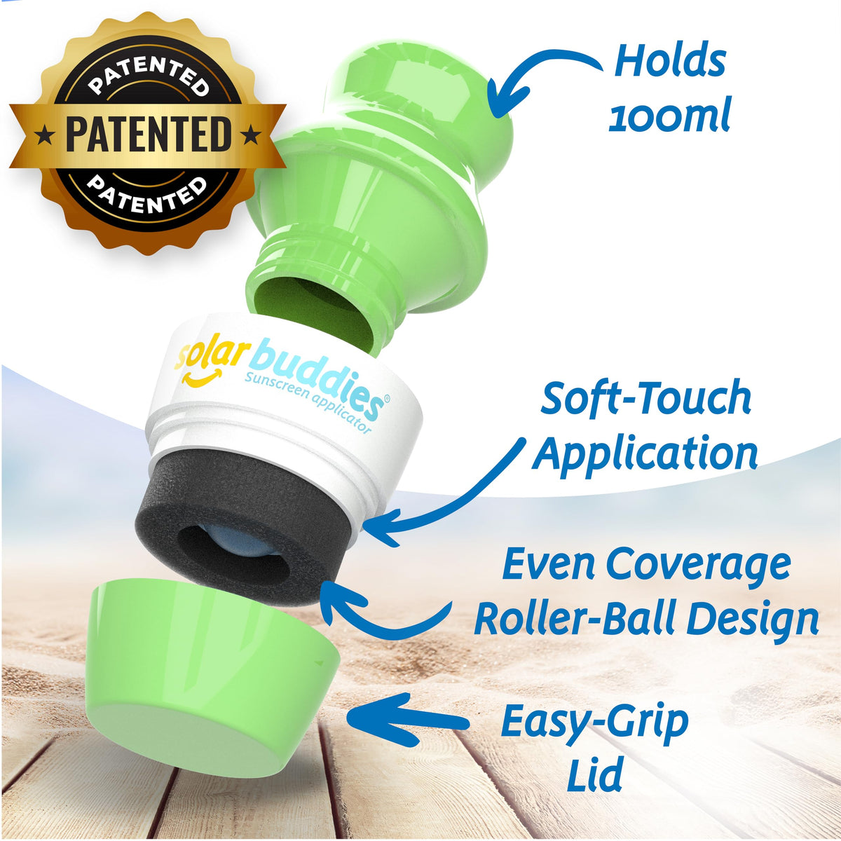 Solar Buddies sunscreen applicator showing the roller ball