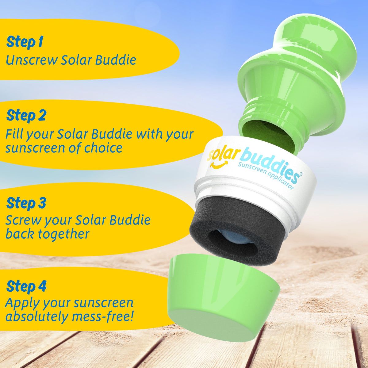 Solar Buddies Sunscreen Applicator side view with 100ml indicator