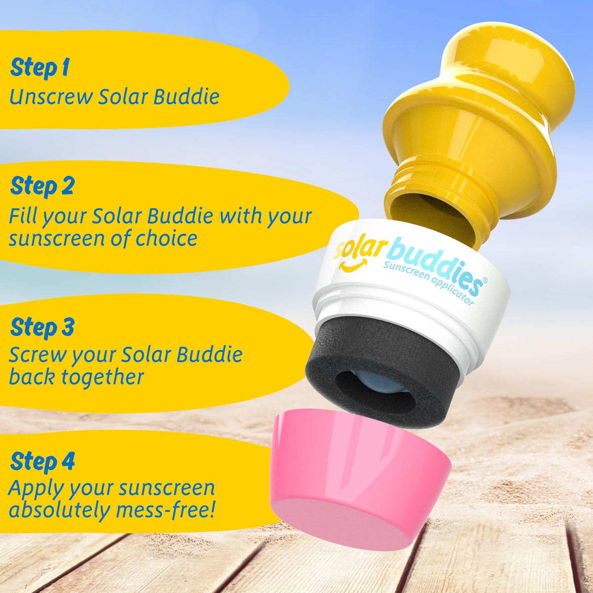 Solar Buddies Sunscreen Applicator with visible 100ml indicator