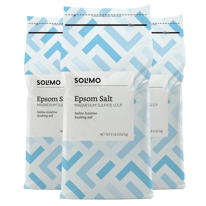 Solimo Epsom Salt Soak 8-pound resealable bag front view