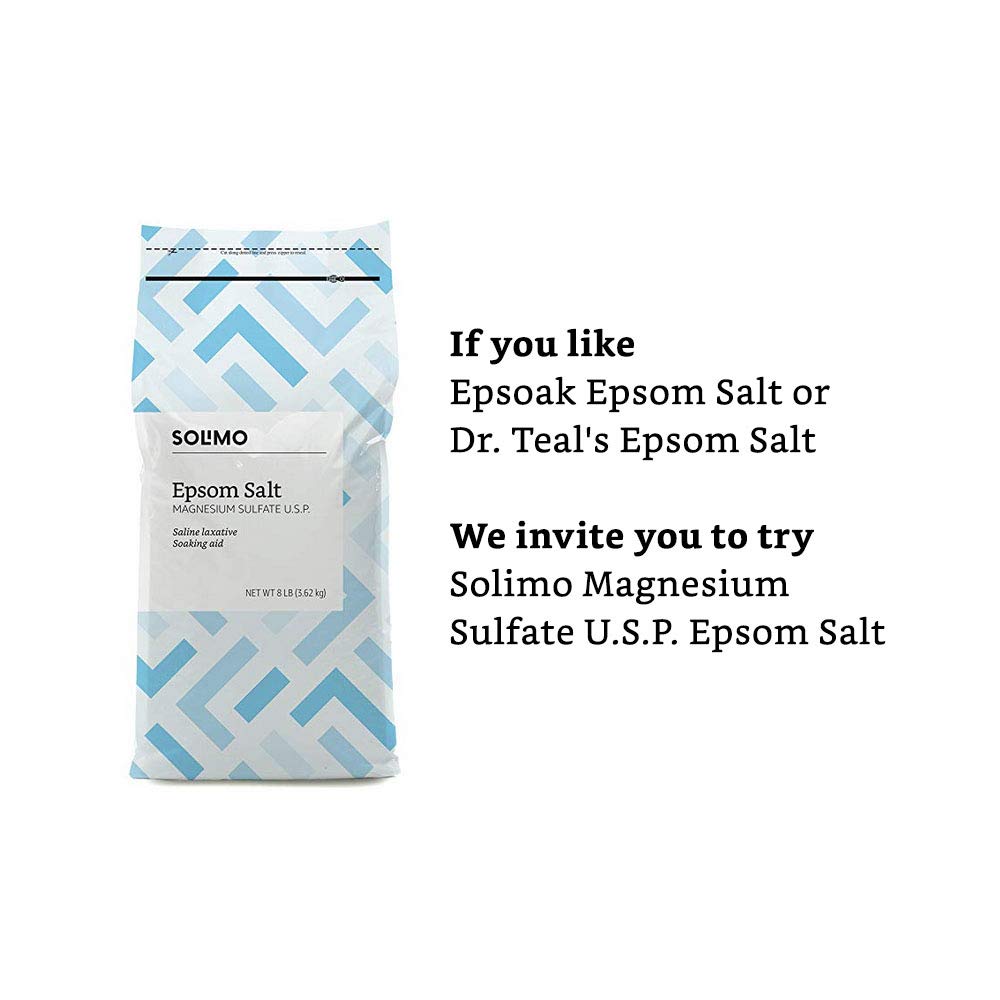 Solimo Epsom Salt Soak packaging with usage instructions