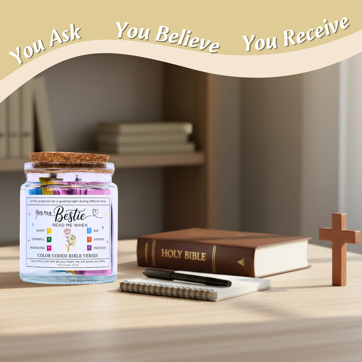 SOLMAYCO Bible Verse Jar displayed on a prayer table