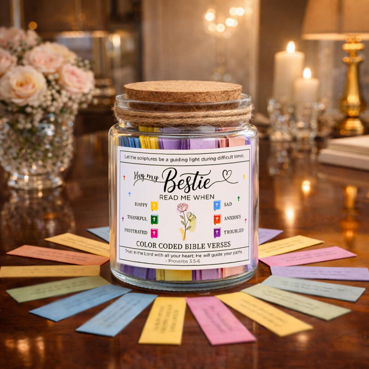 SOLMAYCO Bible Verse Jar open showing scripture cards