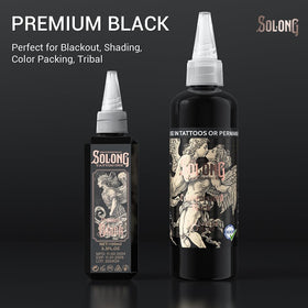 Solong Tattoo Black Tattoo Ink 3.3oz with tattoo supplies