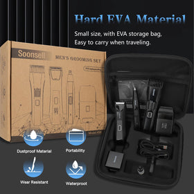 Soonsell grooming kit components including USB-C cable and travel case