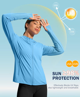 Soothfeel Women's hoodie jacket showing thumb hole design