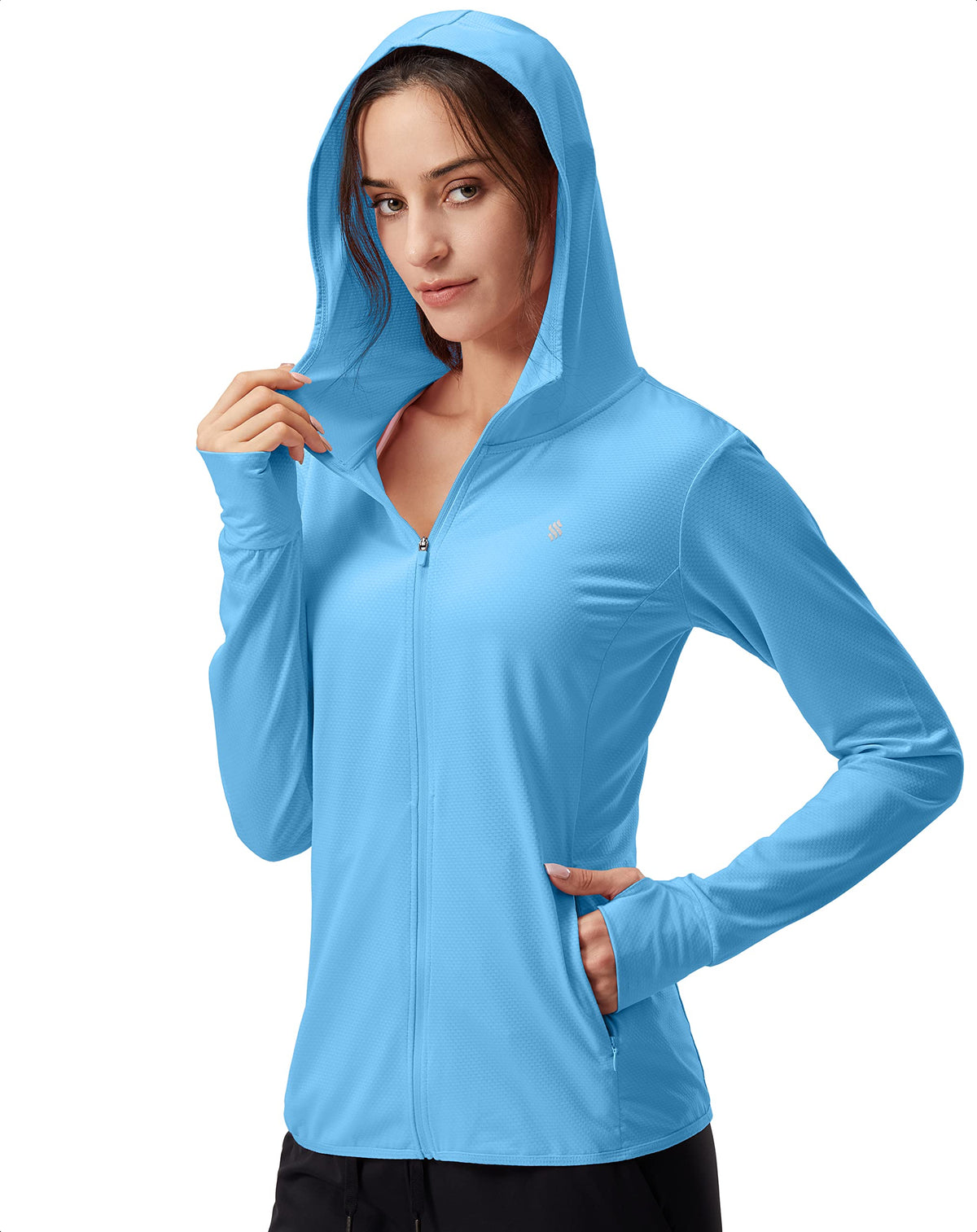 Soothfeel Women's UPF 50+ Sun Protection Hoodie Jacket front view in blue
