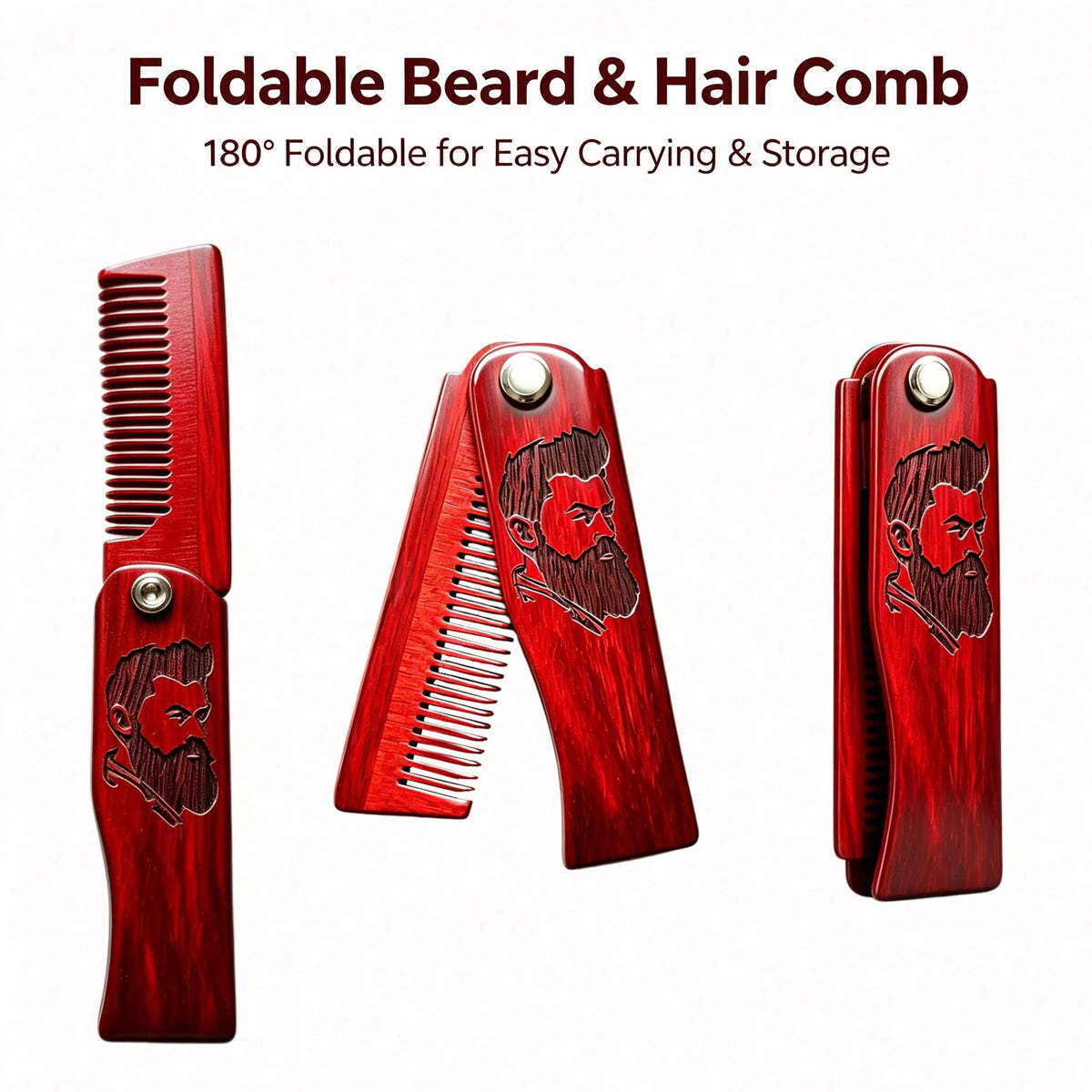 Sosoon wood beard comb displayed next to beard brush