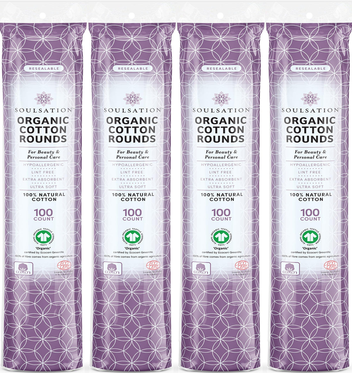 SOULSATION Organic Cotton Rounds front view showing 400 count packaging