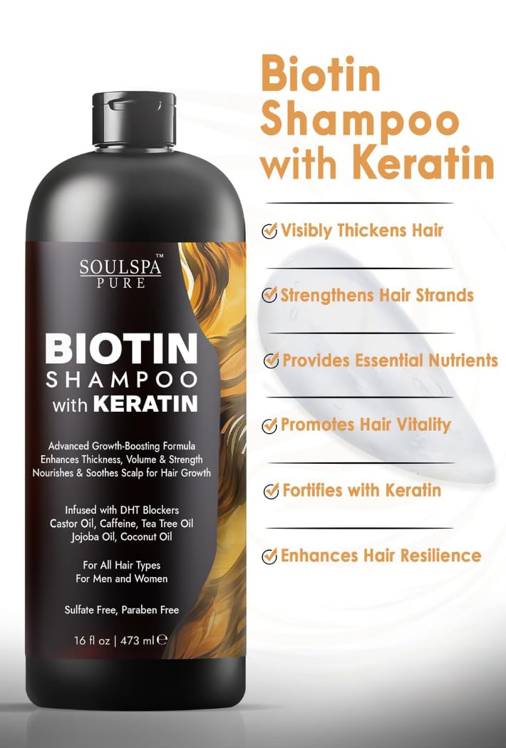 SOULSPA PURE Biotin Shampoo back view with ingredient list