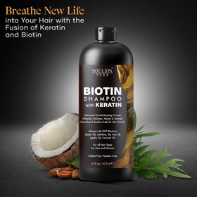 SOULSPA PURE Biotin Shampoo being applied to hair