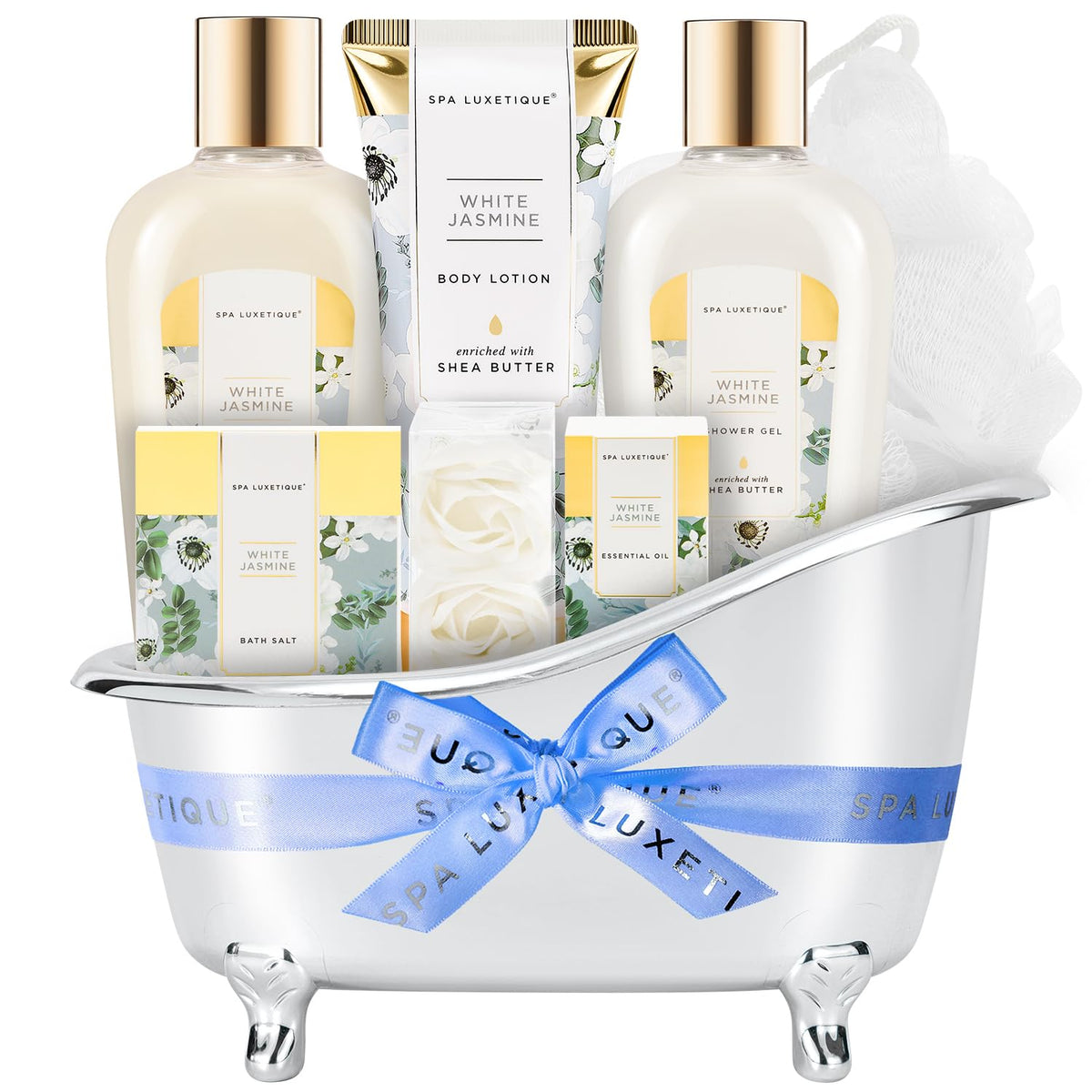 Spa Luxetique 8 Pcs Spa Gift Set with silver bathtub and products