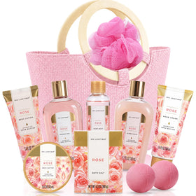 Spa Luxetique Rose 10pc Gift Set with tote bag and products