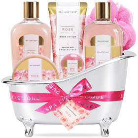 spa luxetique Rose Spa Gift Set front view with all items displayed