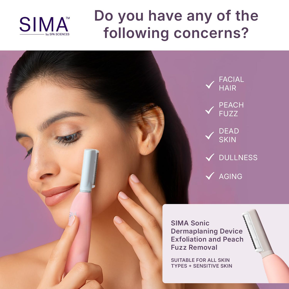 SPA SCIENCES SIMA Dermaplane Razor in use on a woman's face