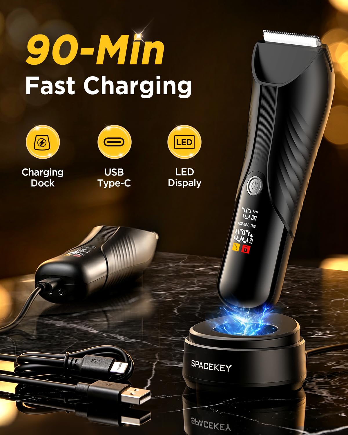 Spacekey trimmer showing IPX7 waterproof feature