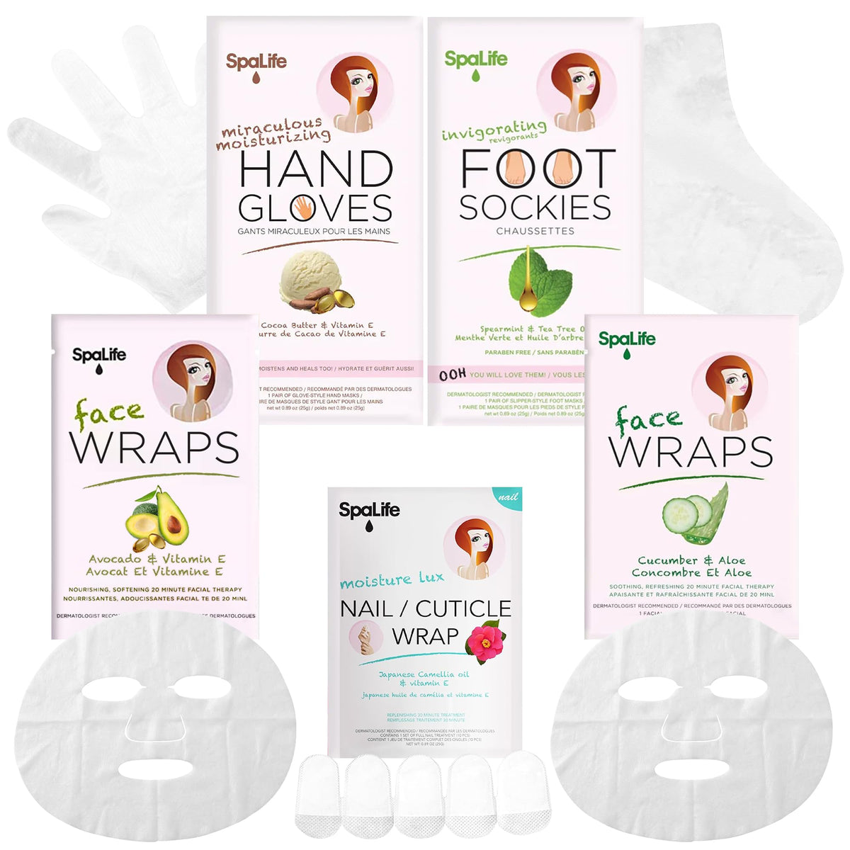 SpaLife 10 Piece Korean Face Mask Set with moisturizing gloves