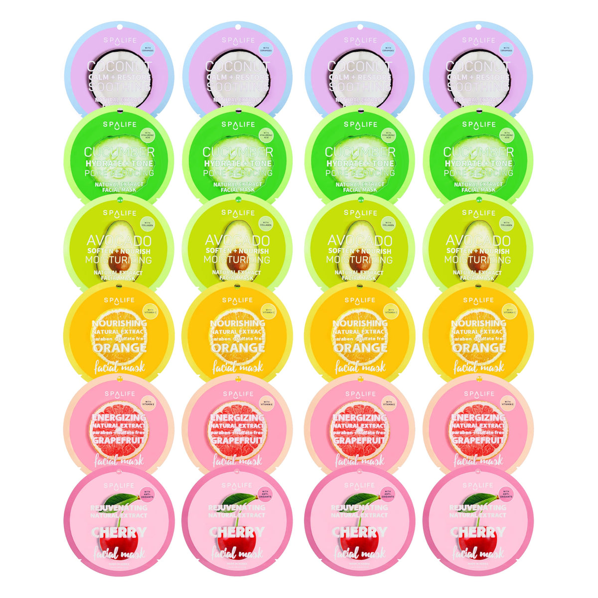 SpaLife Beauty Fruit Facial Sheet Masks 24 Pack front view