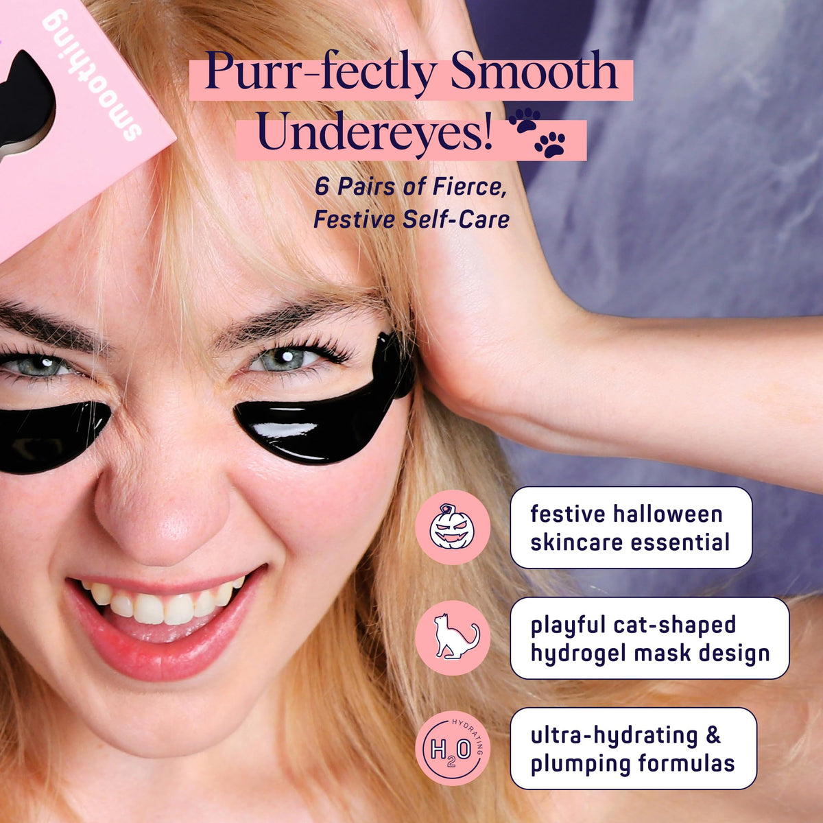 SpaLife Cat Smoothing Korean Eye Patches application on under eyes