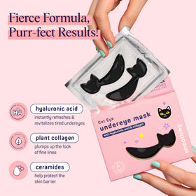 SpaLife Cat Smoothing Korean Eye Patches displayed on a bathroom counter