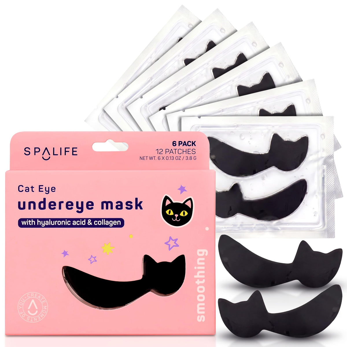 SpaLife Cat Smoothing Korean Eye Patches front view with packaging