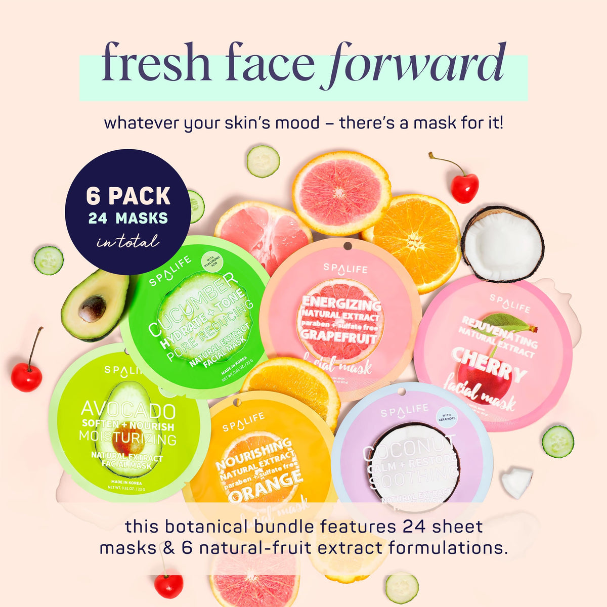 SpaLife facial masks with natural fruit extracts displayed
