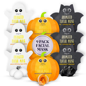 SpaLife Halloween Facial Mask Sheet Bundle featuring ghost, pumpkin, and bat designs