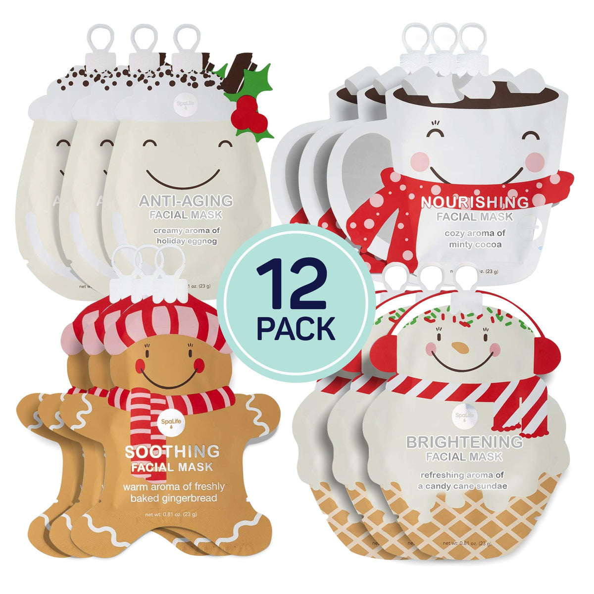 SpaLife Holiday Face Mask Bundle front view with assorted masks