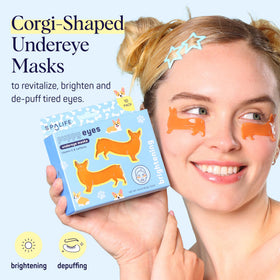 SpaLife Puppy Eyes Corgi Under Eye Patches applied on model's eyes