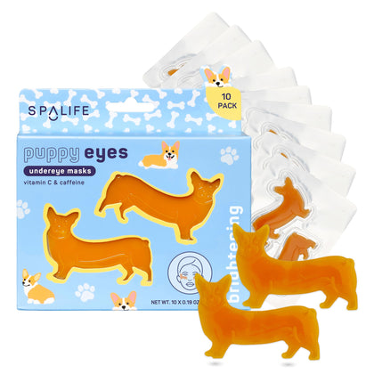 SpaLife Puppy Eyes Corgi Under Eye Patches front view with packaging