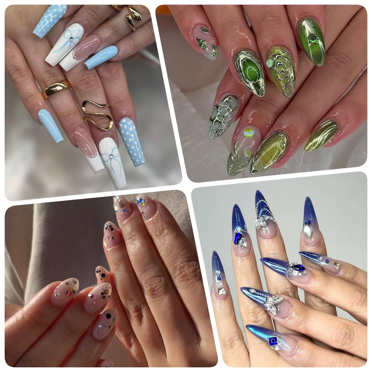 Sparkling glass gems and half pearls for nail art