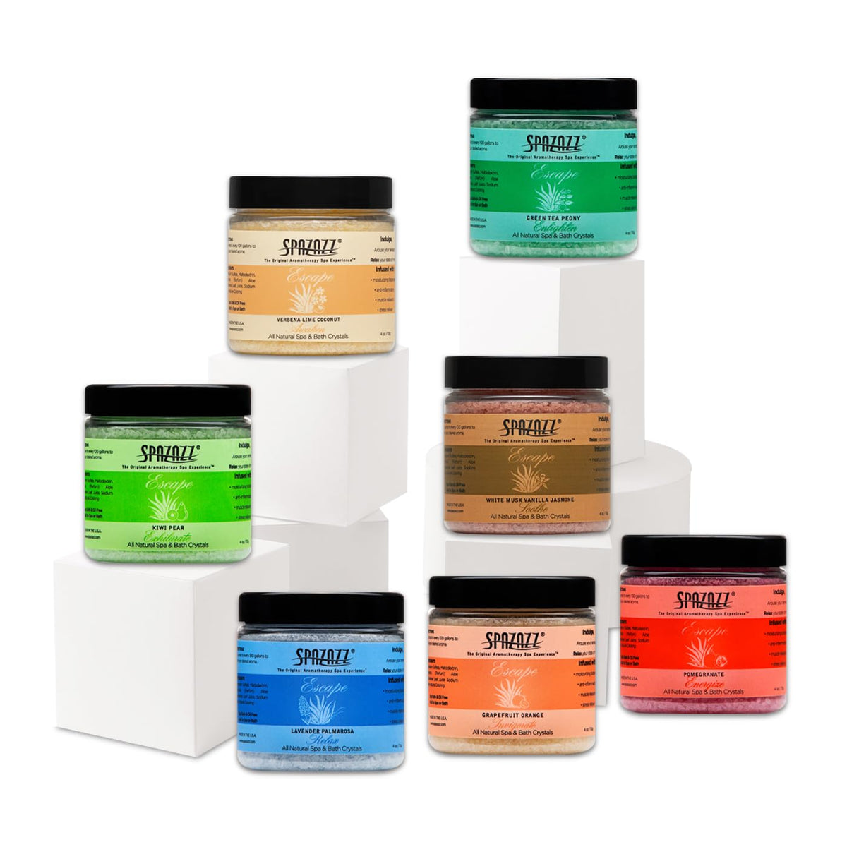 Spazazz bath salt crystals in various scents