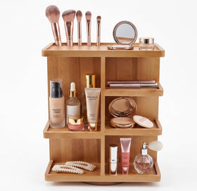 Spiretro Rotating Cosmetic Organizer front view in Acacia wood