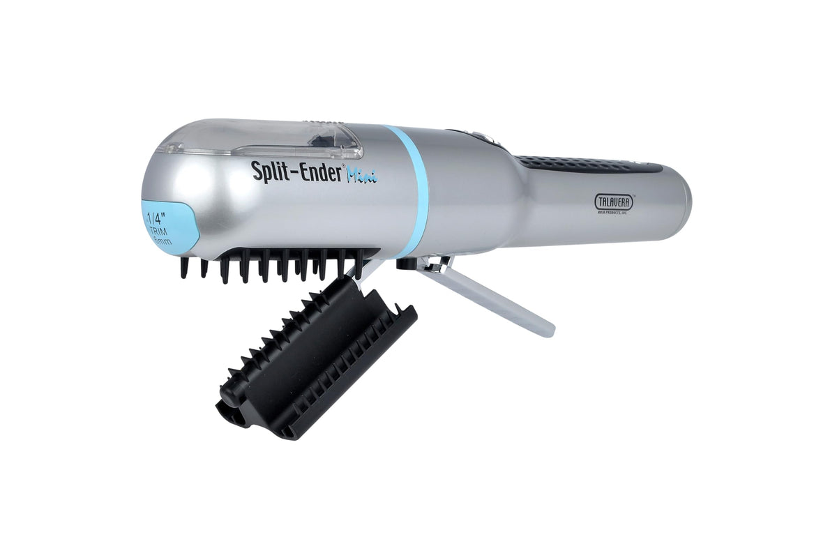 Split-Ender Mini cordless split end hair trimmer accessories including carry bag and styling comb