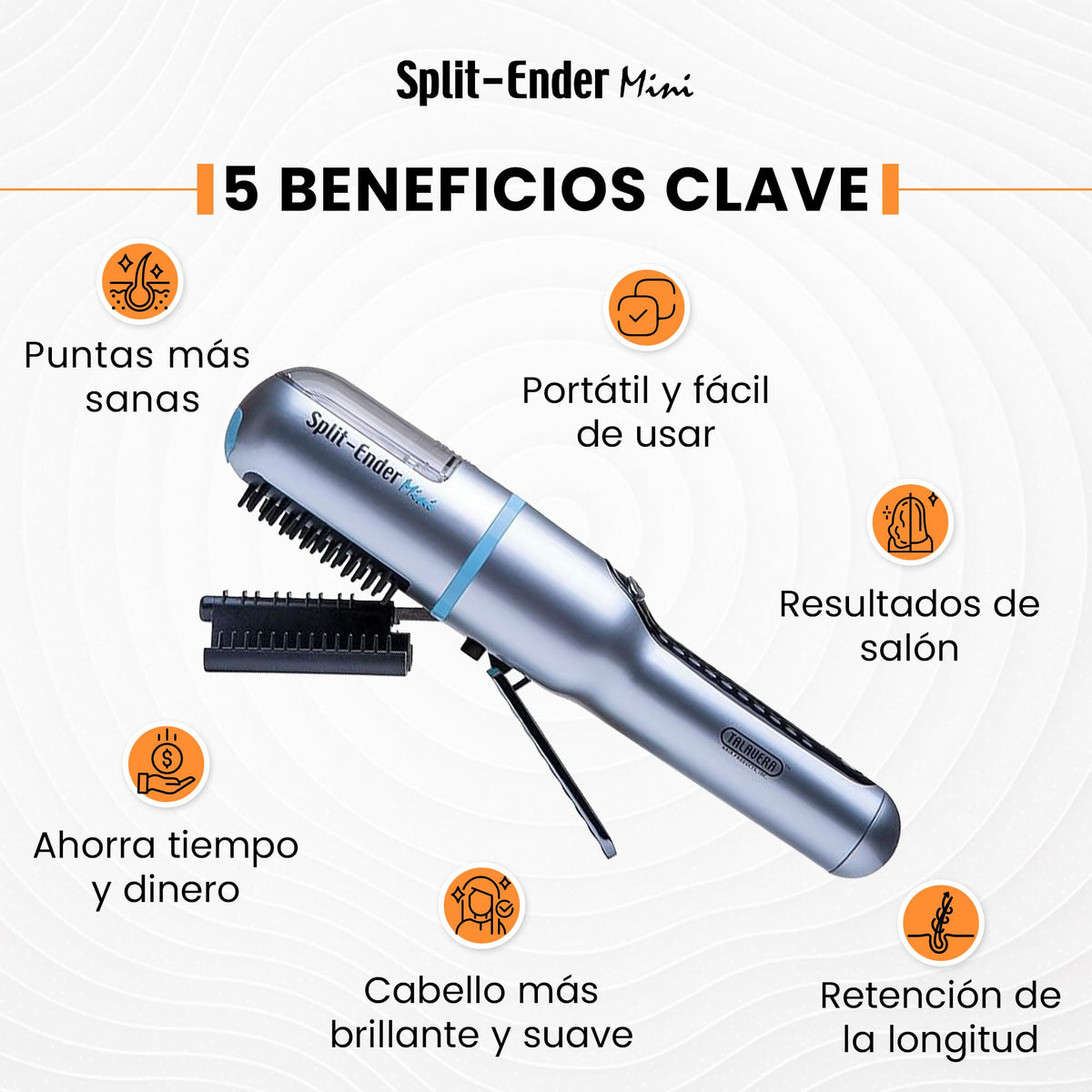 Split-Ender Mini cordless split end hair trimmer with cleaning brush and sectioning clip