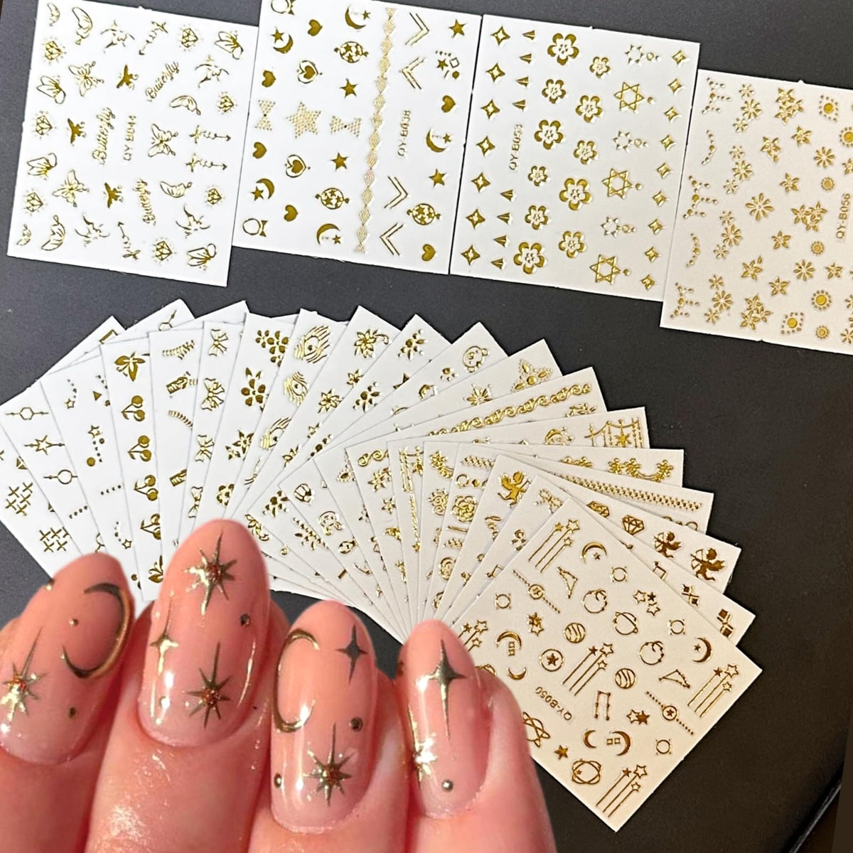 SPLOCUDU 30 sheets gold nail art stickers featuring floral designs