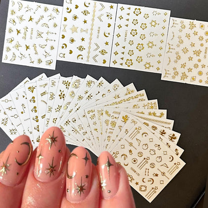 SPLOCUDU 30 sheets gold nail art stickers featuring floral designs